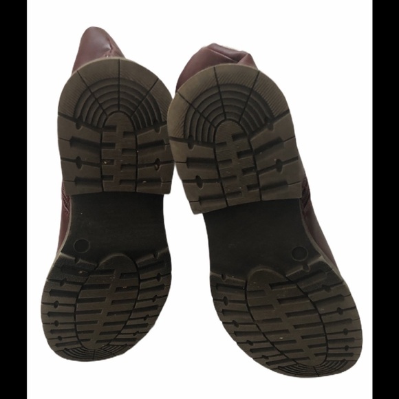 Steve Madden Maximus Burgundy Double Buckle Leather Boot Charcoal Sherpa Lined - Picture 3 of 8